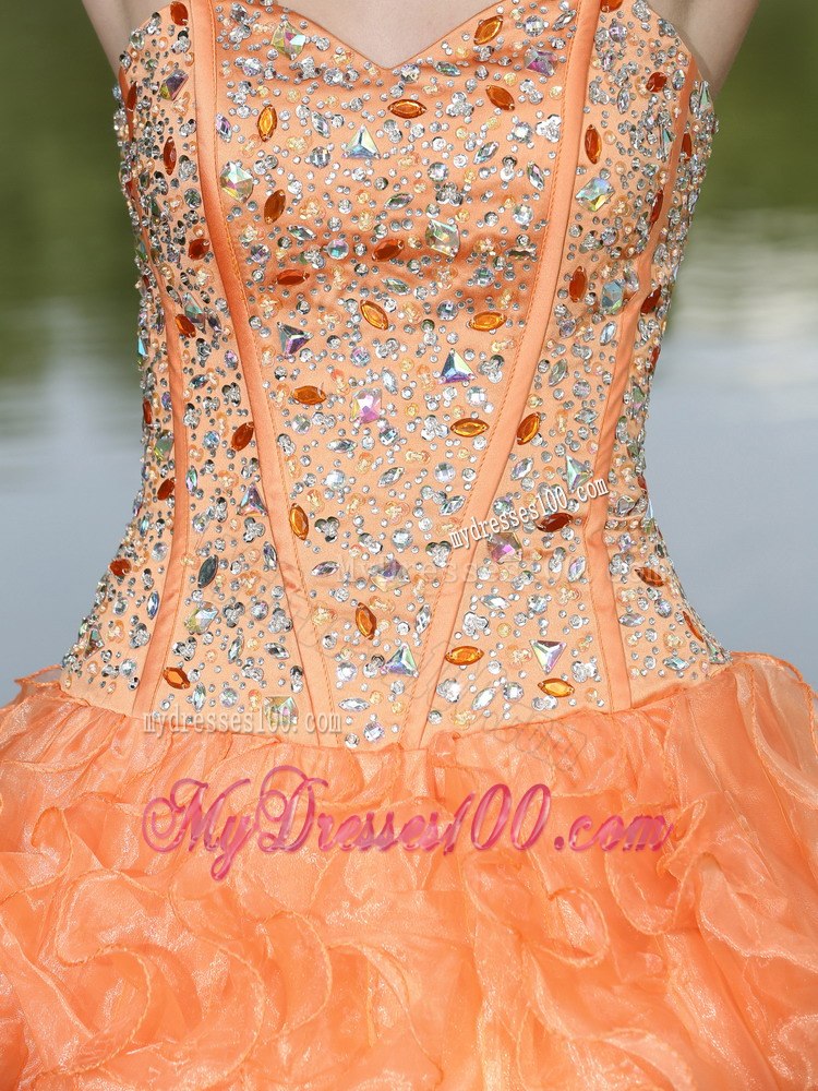 Orange Quinceanera Dress With Sweetheart Beaded Ruffles Layered