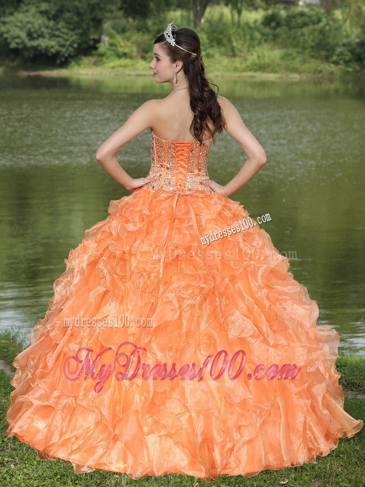 Orange Quinceanera Dress Clearance With Sweetheart Beaded Ruffle