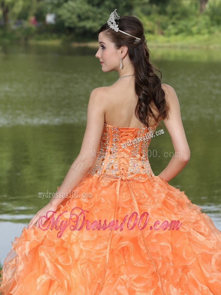 Orange Quinceanera Dress Clearance With Sweetheart Beaded Ruffle
