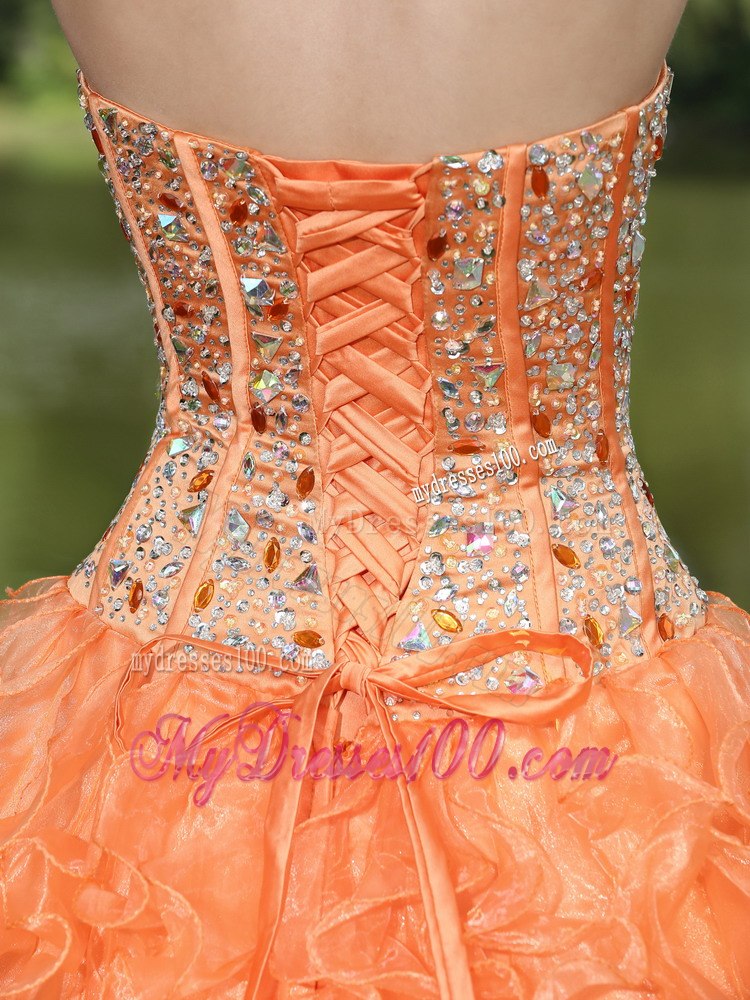Orange Quinceanera Dress Clearance With Sweetheart Beaded Ruffle