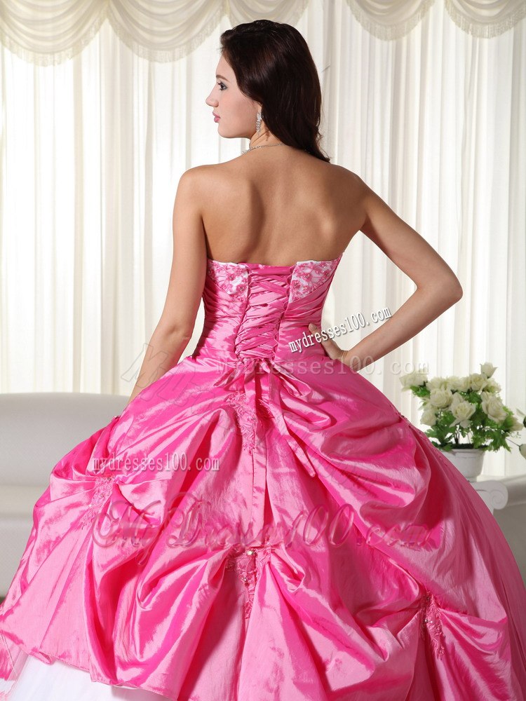 Pink and White Sweet 16 Birthday Ball Gown Sweetheart Appliques