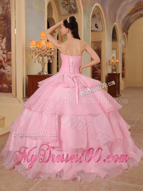 Beading and Hand Flowers Pink Quinceaneras Dress Sweetheart Beading