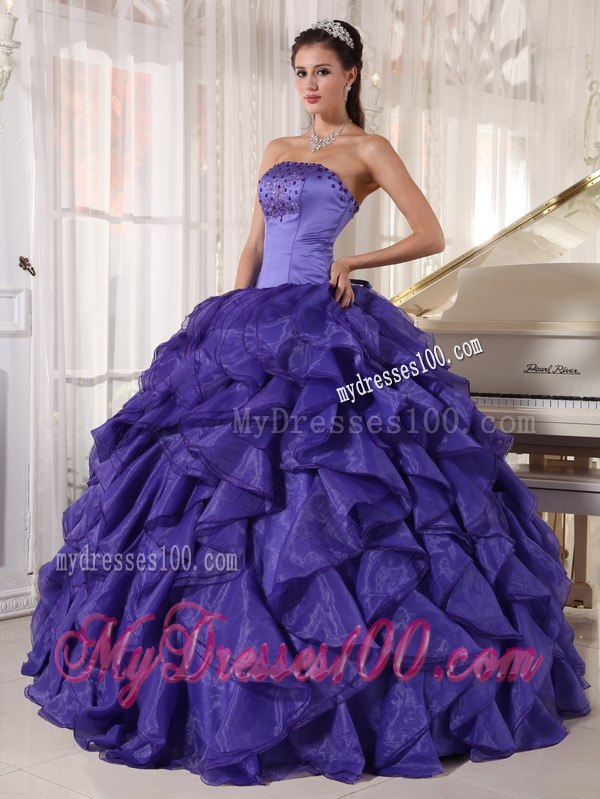 Beading Purple Dress for Quinceanera Strapless Floor-length Satin and Organza