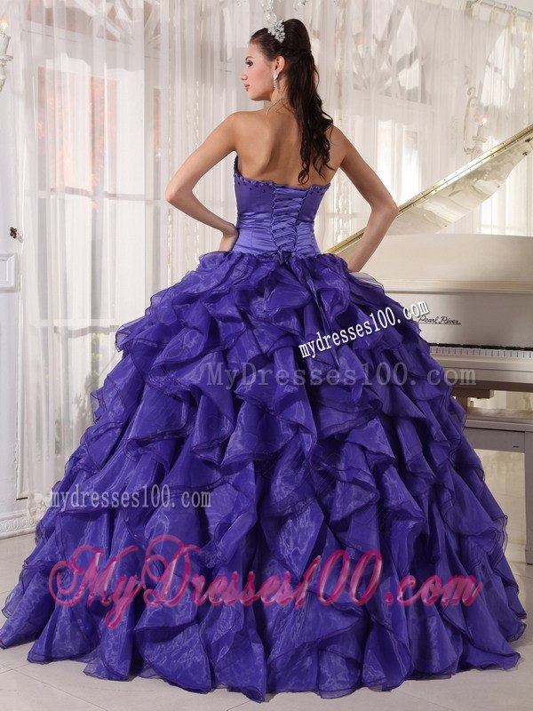 Beading Purple Dress for Quinceanera Strapless Floor-length Satin and Organza