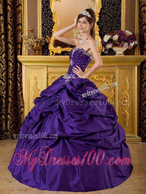 Purple Quinceanera Gown Strapless style Appliques And Pickups for Quince