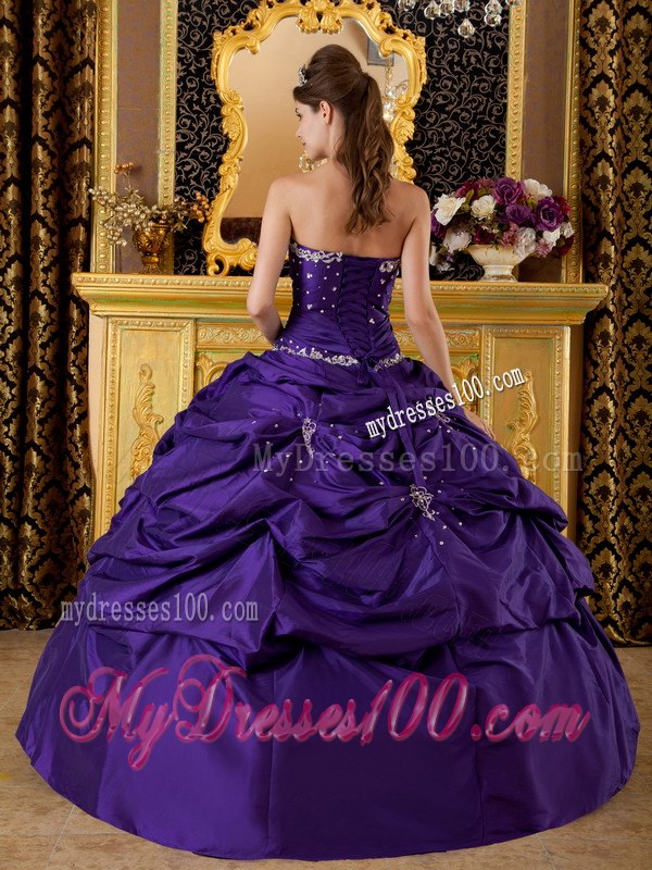 Purple Quinceanera Gown Strapless style Appliques And Pickups for Quince