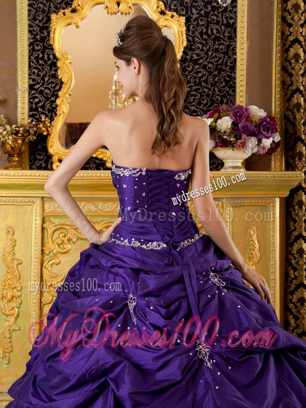 Purple Quinceanera Gown Strapless style Appliques And Pickups for Quince