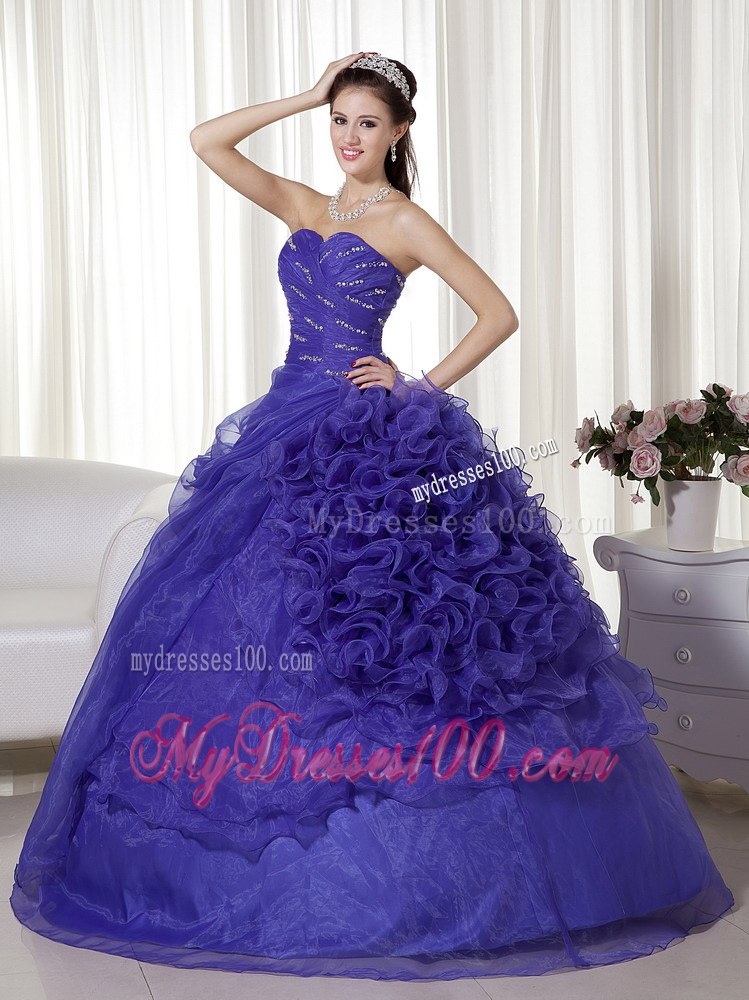 Beading and Ruching Purple Quinceanera Gown Sweetheart Floor-length