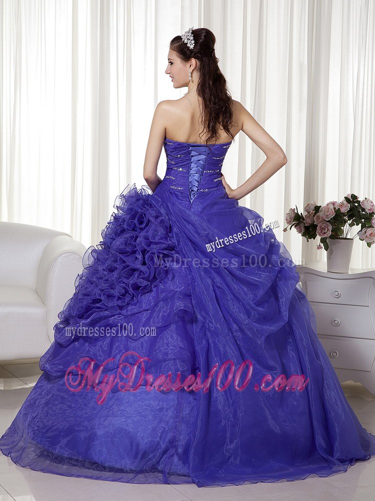 Beading and Ruching Purple Quinceanera Gown Sweetheart Floor-length