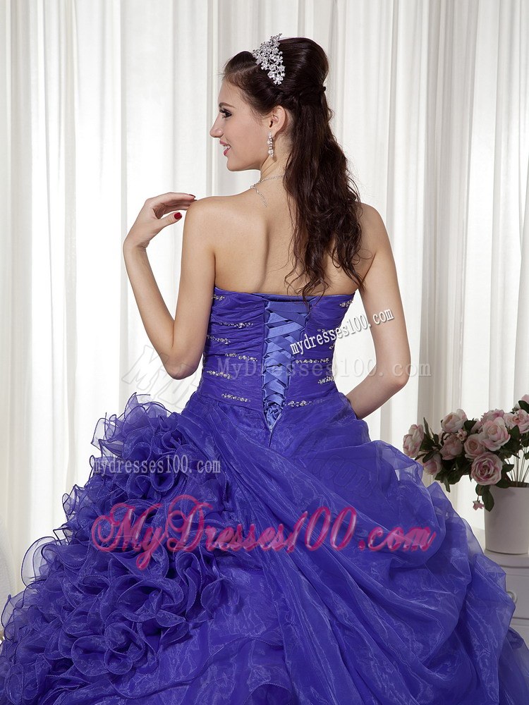 Beading and Ruching Purple Quinceanera Gown Sweetheart Floor-length