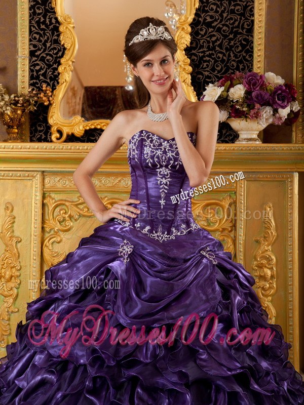 Purple Sweetheart Neckline Appliques and Ruffles Quinceanera Dresses