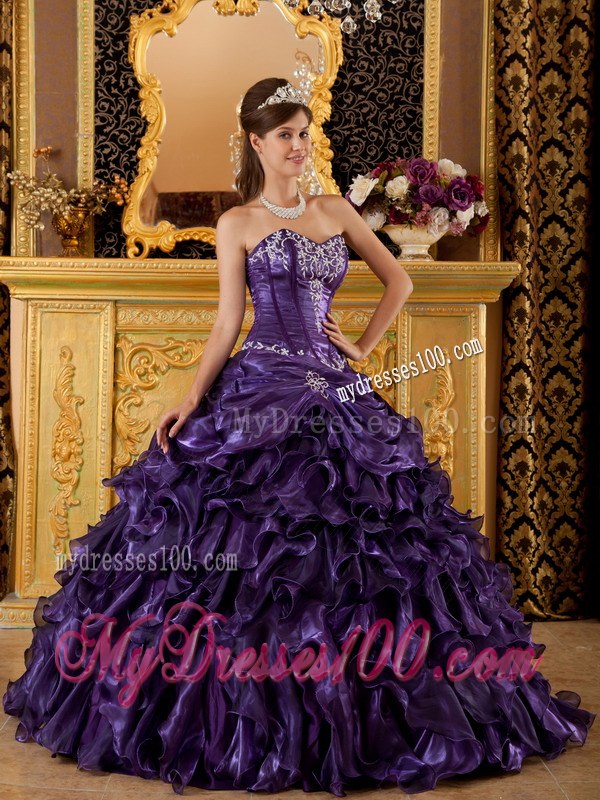 Purple Sweetheart Neckline Appliques and Ruffles Quinceanera Dresses