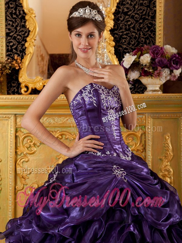 Purple Sweetheart Neckline Appliques and Ruffles Quinceanera Dresses