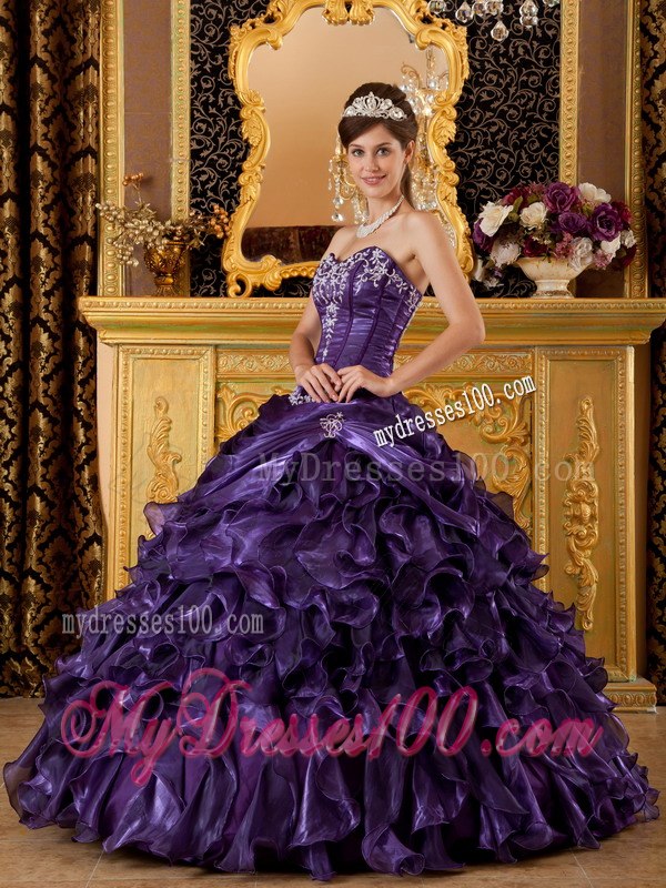 Purple Sweetheart Neckline Appliques and Ruffles Quinceanera Dresses