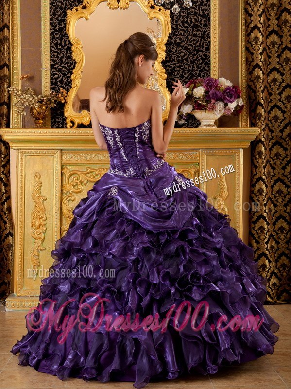 Purple Sweetheart Neckline Appliques and Ruffles Quinceanera Dresses