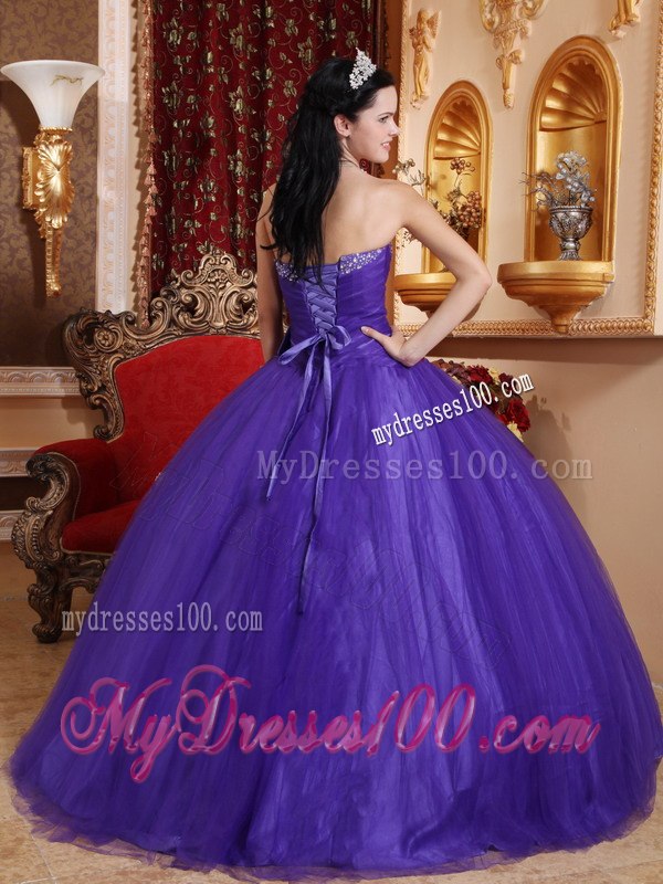 Bow Purple Quinceanera Dress Sweetheart Tulle and Tafftea Beading