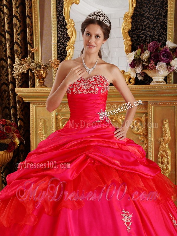 Ruffles Layered Red Sweetheart Taffeta Beading Quinceanera Dresses