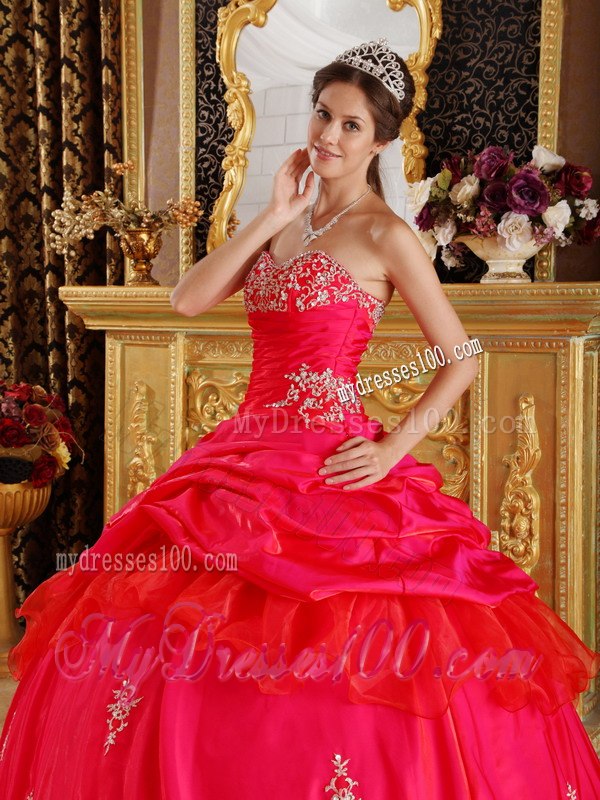 Ruffles Layered Red Sweetheart Taffeta Beading Quinceanera Dresses