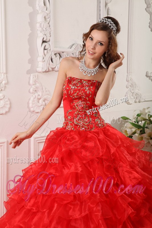 Red Ruffles And Embroidery Decorate Quinceanera Dress for 2013