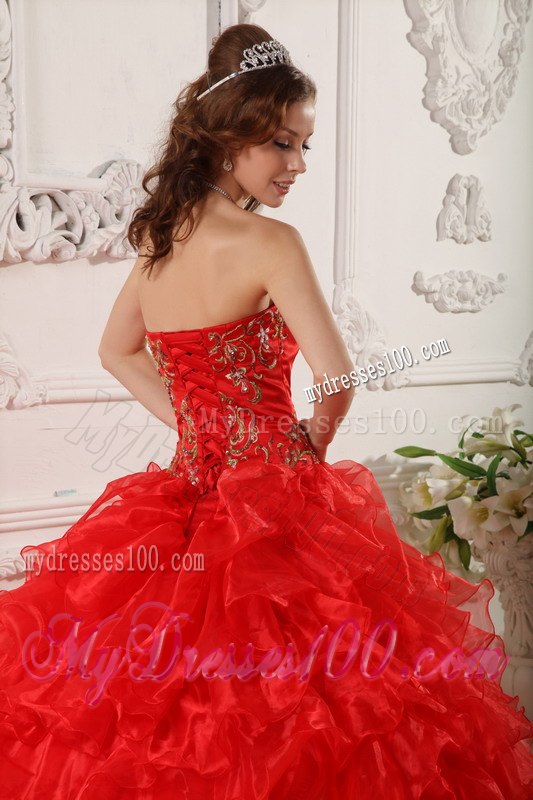 Red Ruffles And Embroidery Decorate Quinceanera Dress for 2013