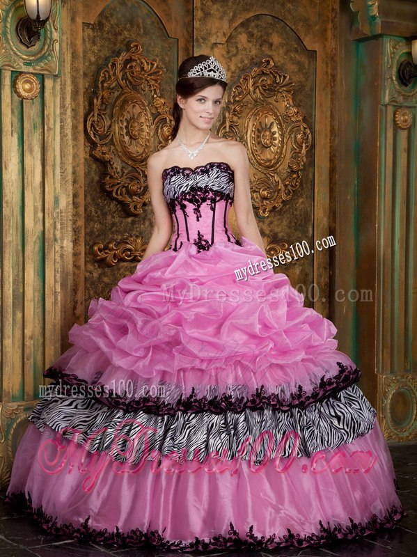 Pretty Rose Pink and Zebra Quinceanera Dresses Picks-Up Designed