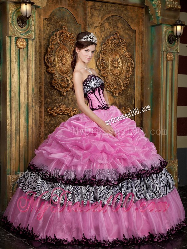 Pretty Rose Pink and Zebra Quinceanera Dresses Picks-Up Designed