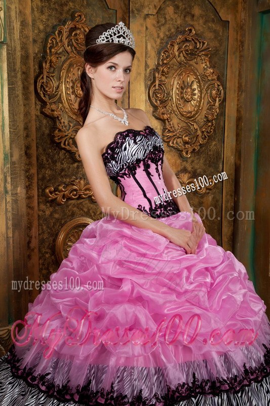 Pretty Rose Pink and Zebra Quinceanera Dresses Picks-Up Designed