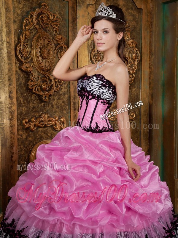 Pretty Rose Pink and Zebra Quinceanera Dresses Picks-Up Designed