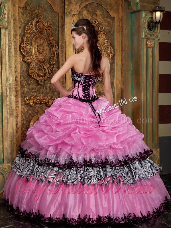 Pretty Rose Pink and Zebra Quinceanera Dresses Picks-Up Designed