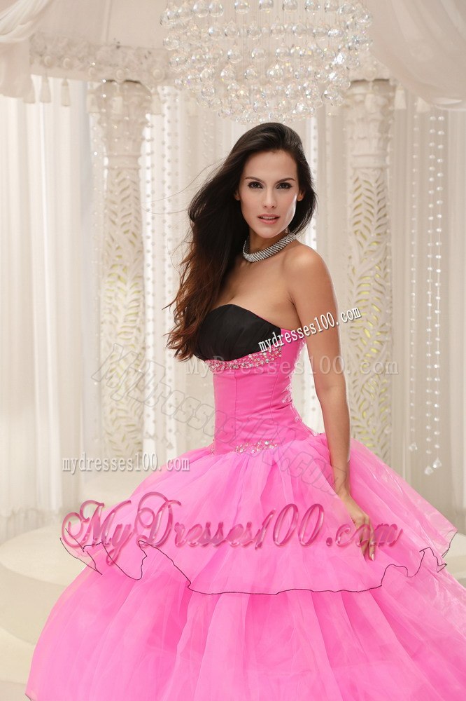 Beaded and Layers Rose Pink Sweetheart Ball Gown Quinceanera Dress