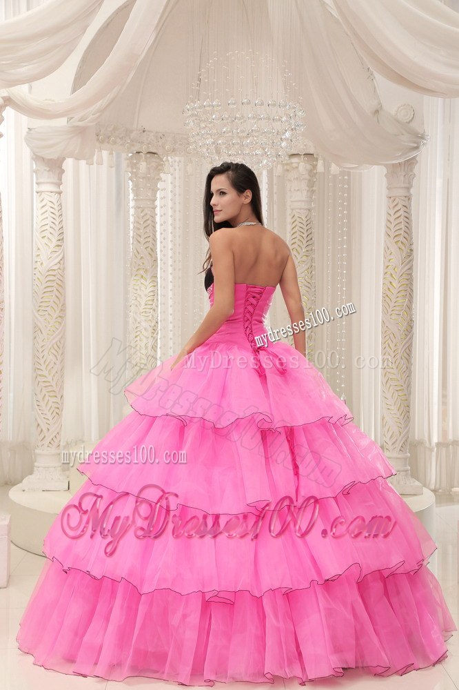 Beaded and Layers Rose Pink Sweetheart Ball Gown Quinceanera Dress