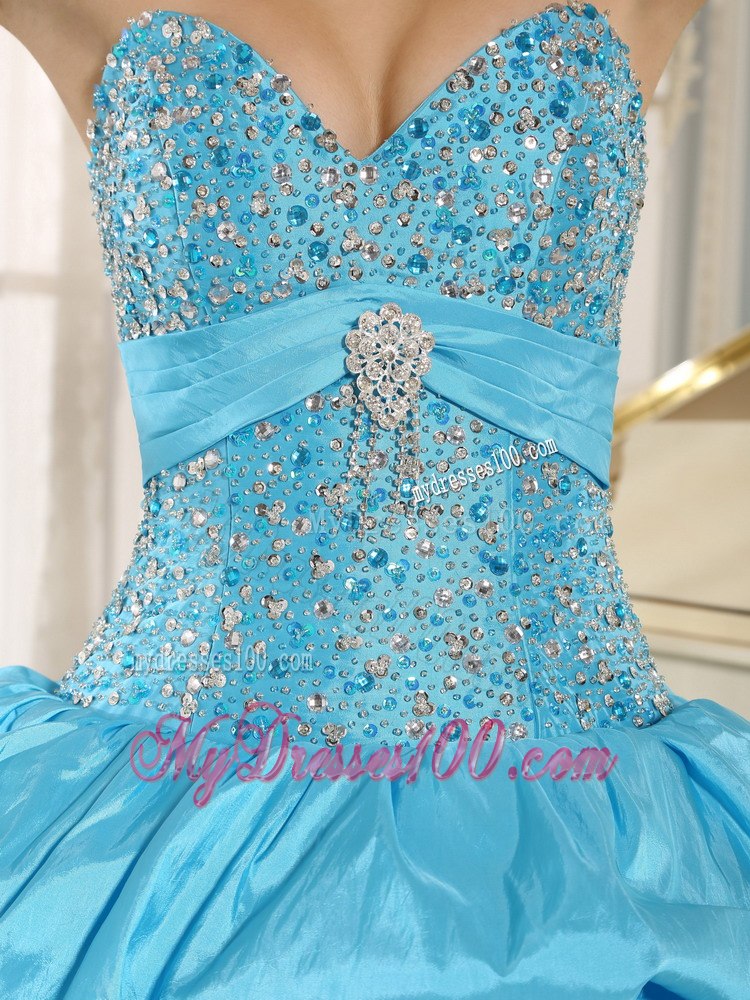 Beaded and Pick-ups Sweetheart For Aqua Blue and White Quinceanera Dress