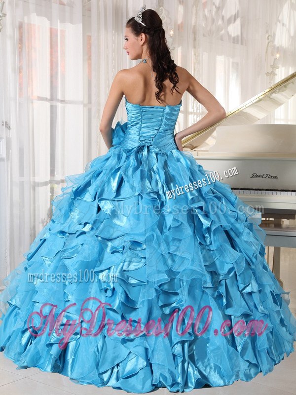 Beading Mand Hand Flower Teal Dresses for 15 Sweetheart Floor-length