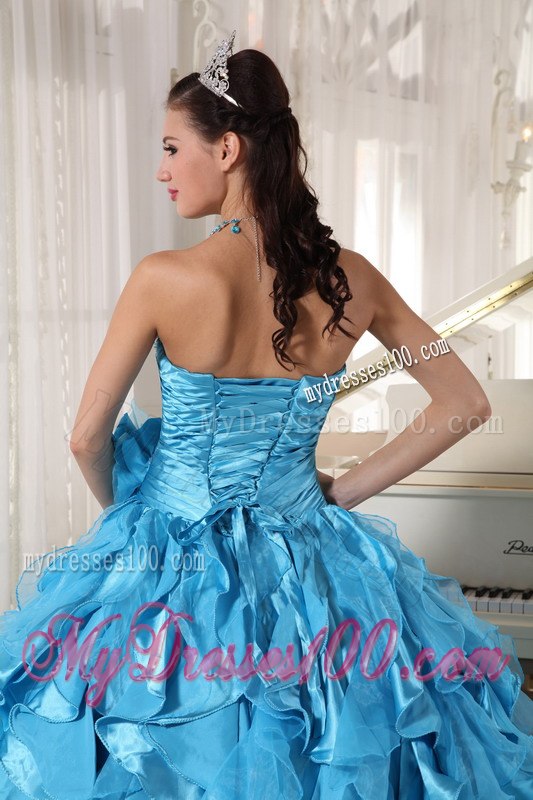 Beading Mand Hand Flower Teal Dresses for 15 Sweetheart Floor-length