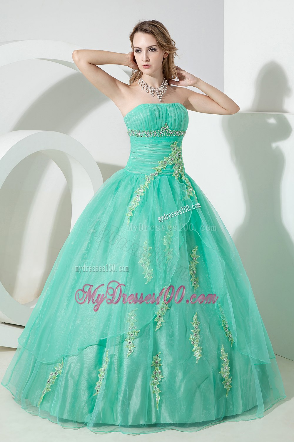 Beading Mand Embroidery Zipper-up Turquoise Quinceanera Dress Strapless