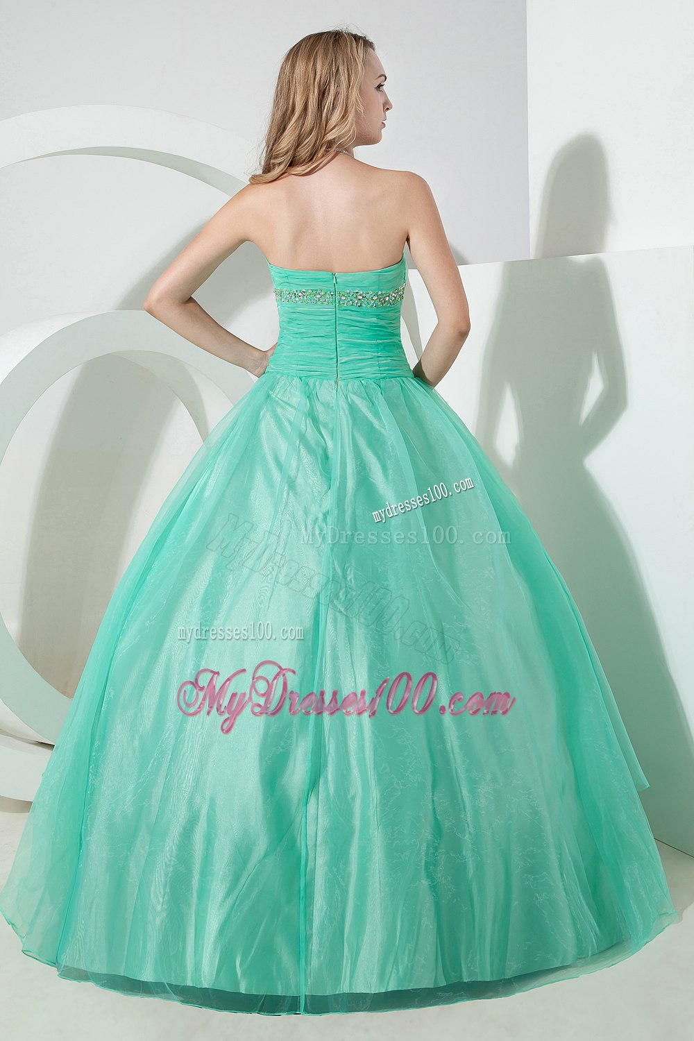 Beading Mand Embroidery Zipper-up Turquoise Quinceanera Dress Strapless