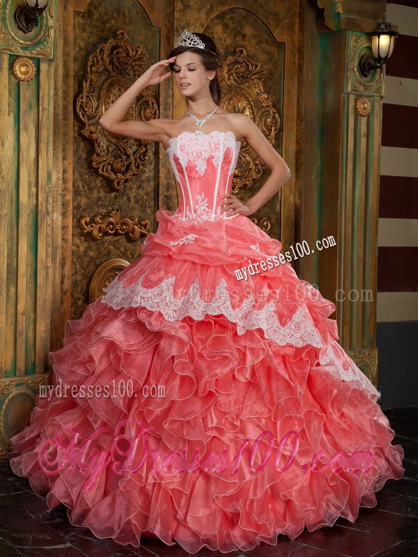 Waltermelon Ball Gown Strapless Floor-length Ruffles Organza Qui