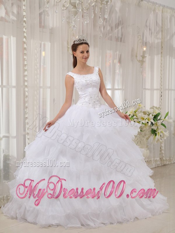 Scoop White Ball Gown Floor-length Appliques Quinceanera Dress