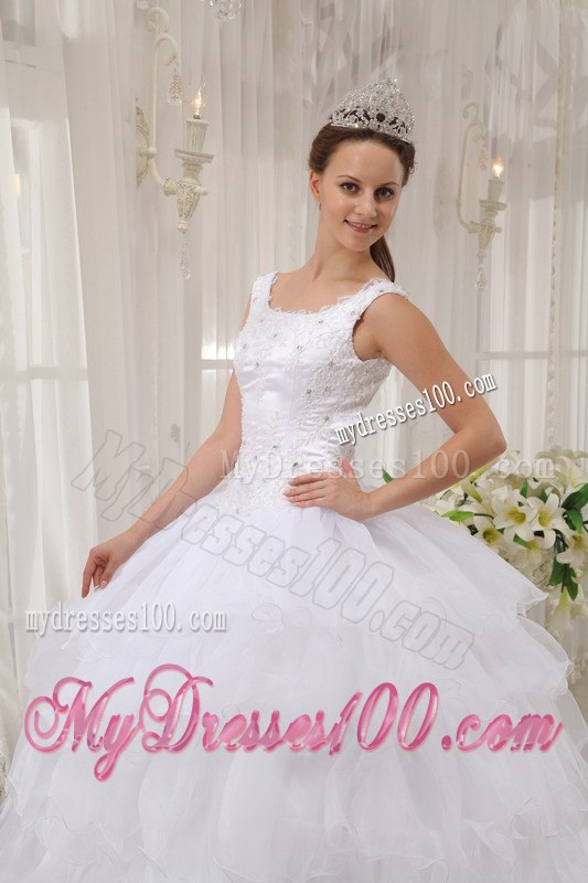 Scoop White Ball Gown Floor-length Appliques Quinceanera Dress