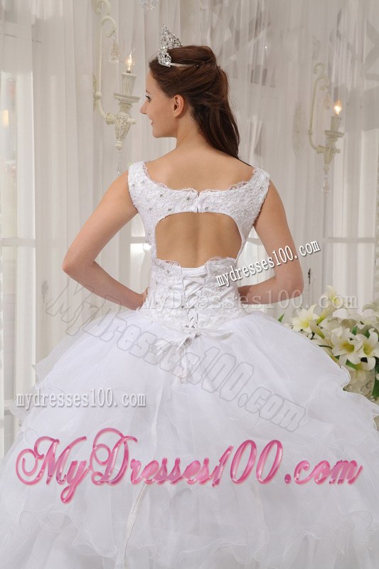 Scoop White Ball Gown Floor-length Appliques Quinceanera Dress