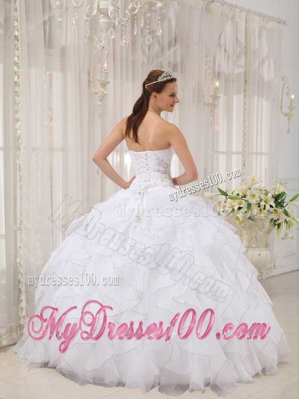 Ruffles Layered White Sweetheart Quinceanera Dress Organza Appliques