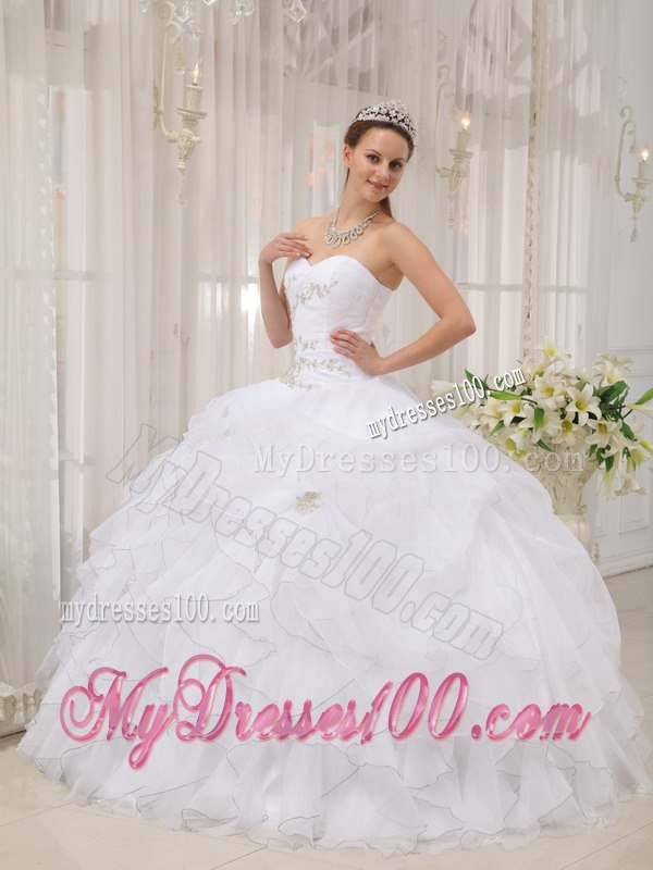 Ruffles Layered White Sweetheart Quinceanera Dress Organza Appliques