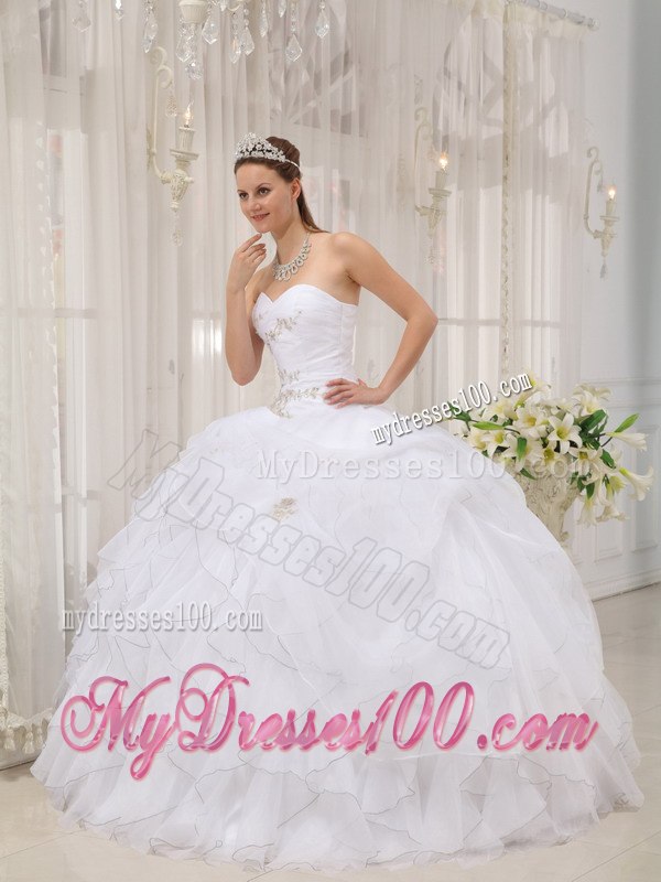 Ruffles Layered White Sweetheart Quinceanera Dress Organza Appliques