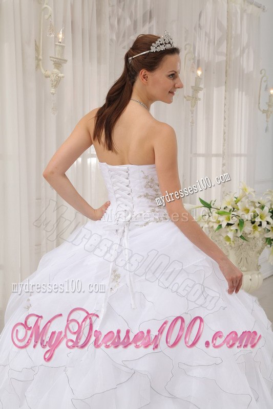 Ruffles Layered White Sweetheart Quinceanera Dress Organza Appliques