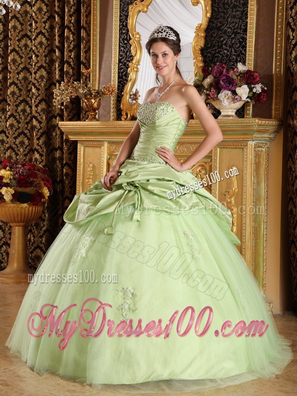 Yellow Green Ball Gown Strapless Floor-length Tulle and Taffeta 