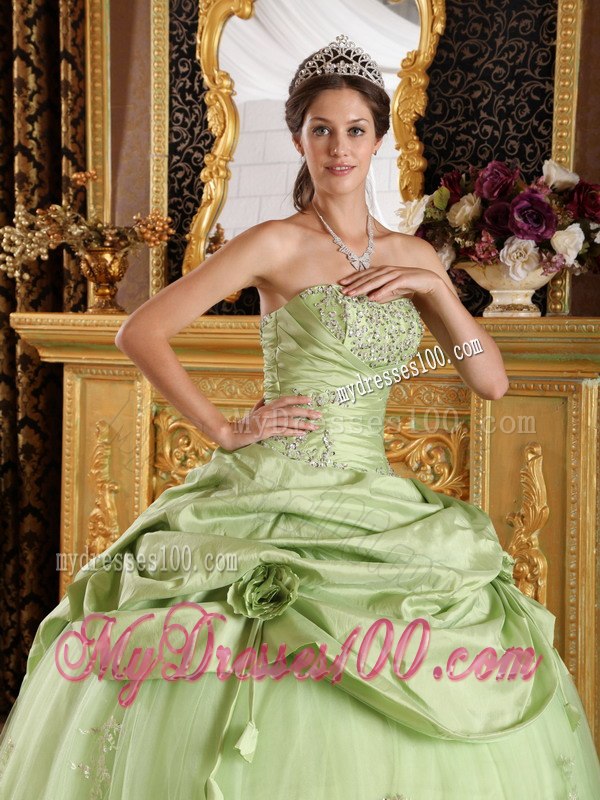 Yellow Green Ball Gown Strapless Floor-length Tulle and Taffeta 