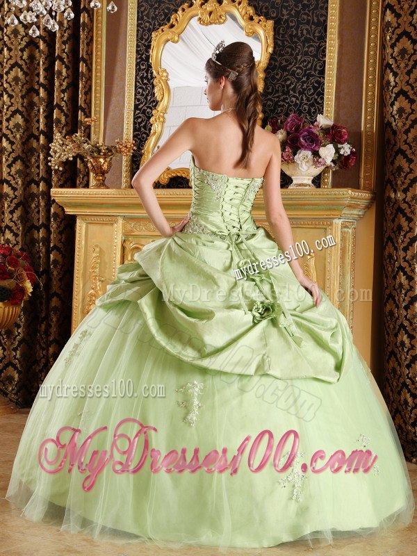 Yellow Green Ball Gown Strapless Floor-length Tulle and Taffeta 