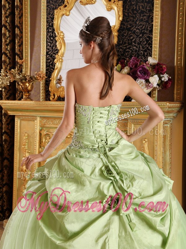 Yellow Green Ball Gown Strapless Floor-length Tulle and Taffeta 
