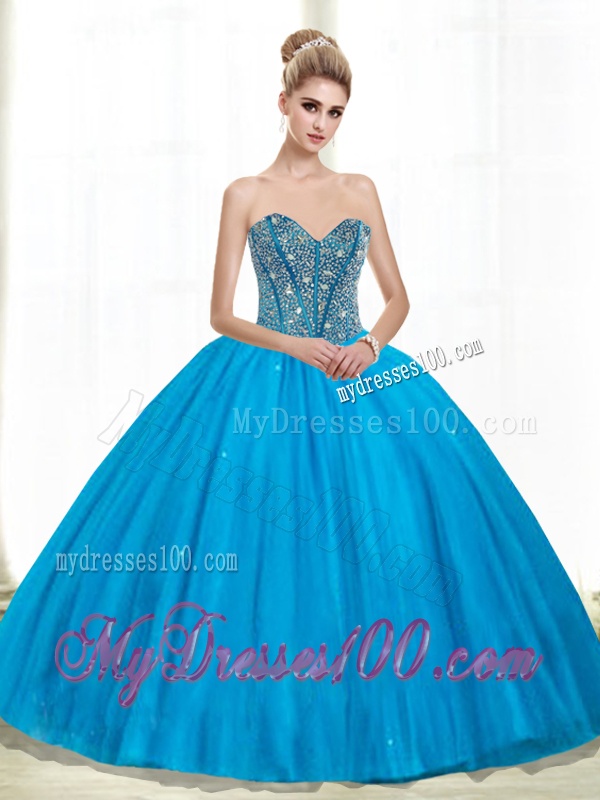 2016 Cheap Sweetheart Ball Gown Beading Quinceanera Dresses in Teal