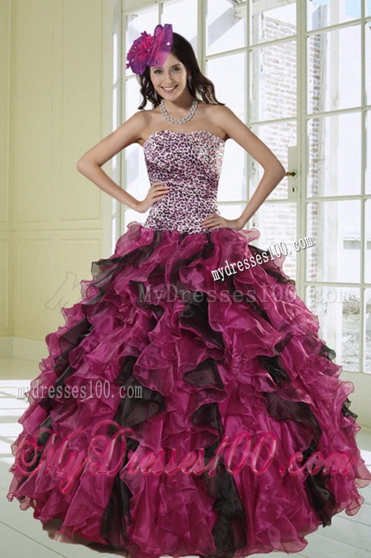 2016 Classical Strapless Multi-color Quinceanera Dress with Leopard Print